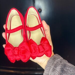 Janie and Jack Vibrant Red Bow Dress Shoes Leather sole